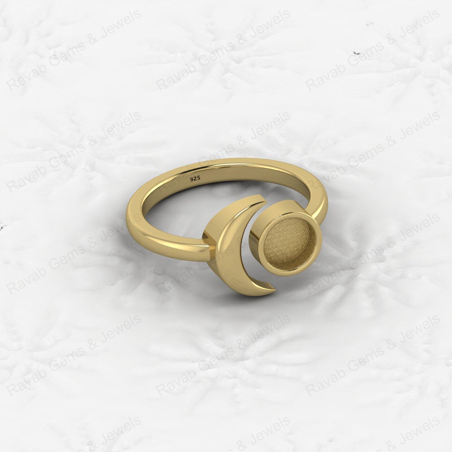 Top Quality Genuine 925 Silver Crescent Moon 6mm Semi Mount Blank Ring Setting for Ashes & Resin Keepsake Breastmilk DIY Jewelry