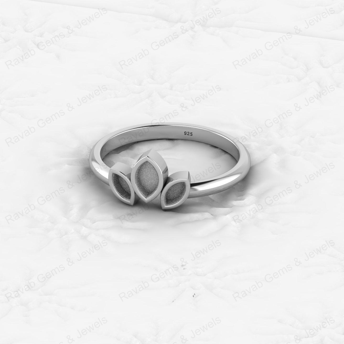 Genuine 925 Silver 2x4mm to 3x5mm Triple Marquise Semi Mount Blank Setting Ring Good for Resin & Ashes Work Keepsake DIY Jewelry