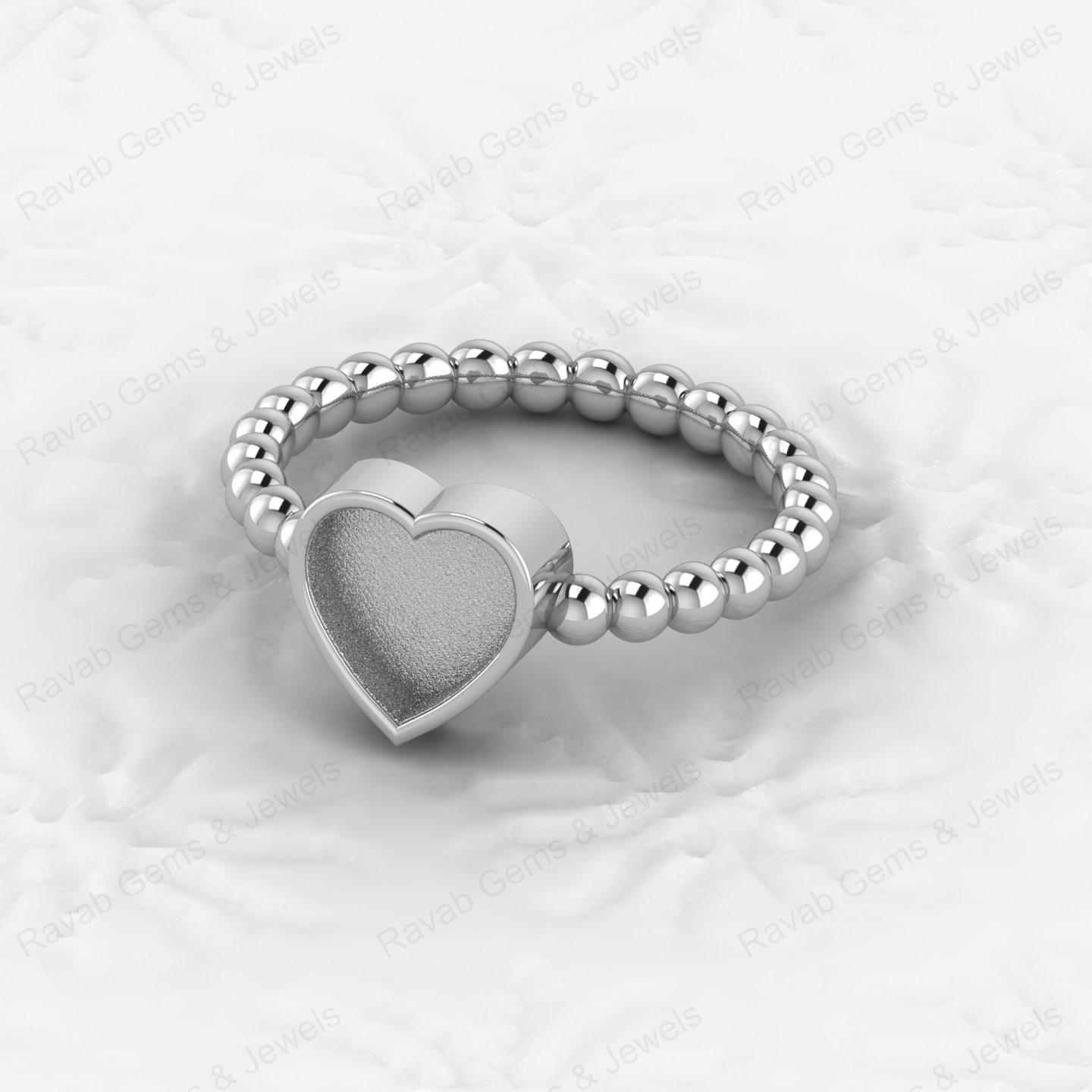Top Quality 925 Sterling Silver 8mm Heart Semi Mount Beaded Band Ring Good for Resin & Ashes Work Keepsake Breastmilk Jewelry