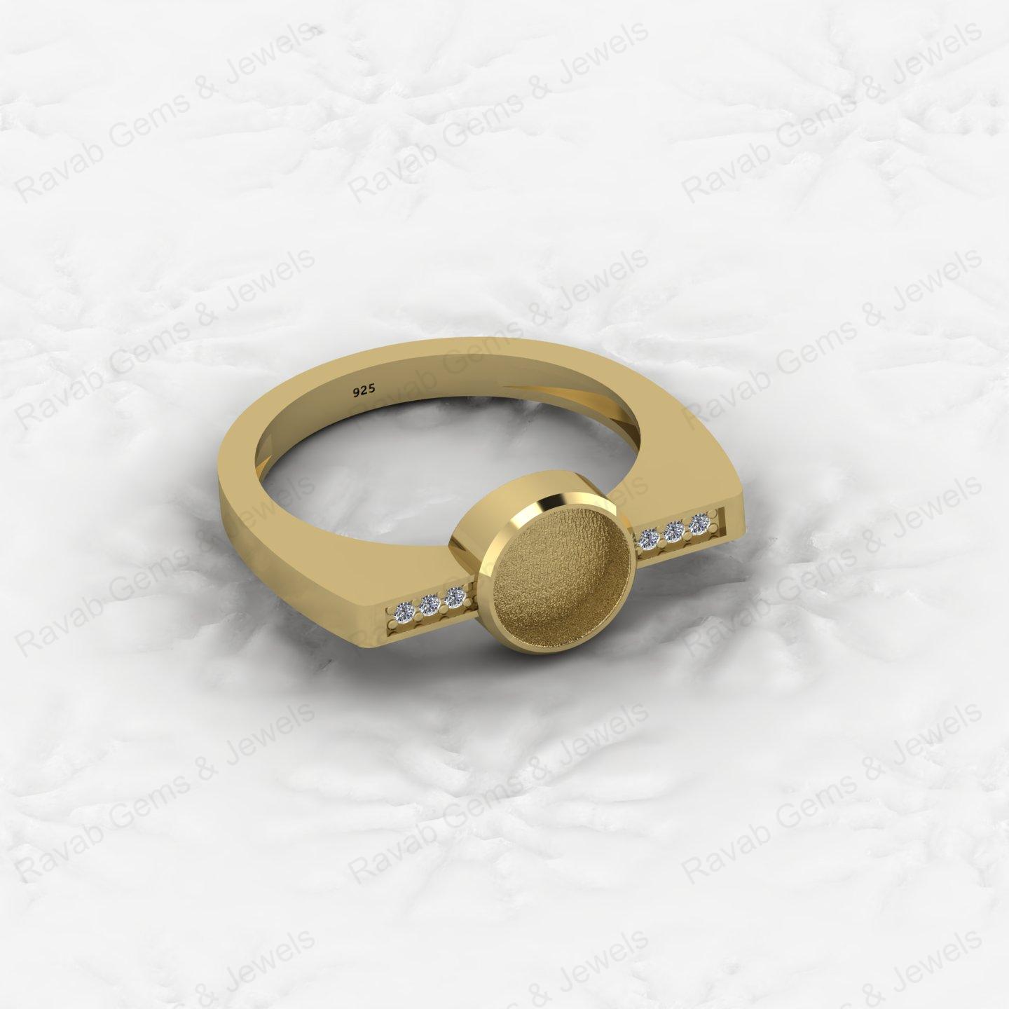 Best Quality 925 Silver Signet Design 7mm Semi Mount Blank Setting Ring for Gemstone Ashes & Resin Jewelry Findings & Components