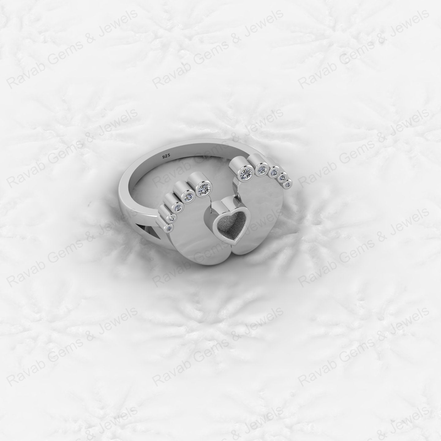 Superb Quality New Baby Born Foot Print 925 Silver Semi Mount Blank Setting Ring for Gemstone Findings & Components Jewelry