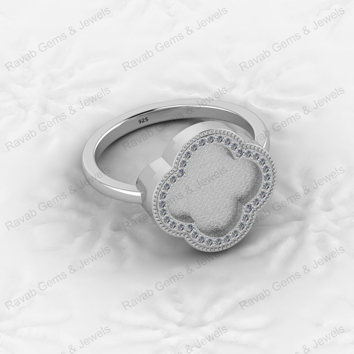 Fine Quality 925 Silver Clover Design Semi Mount Blank Setting Ring for Gemstone Ashes & Resin Findings & Wedding Wear Jewelry