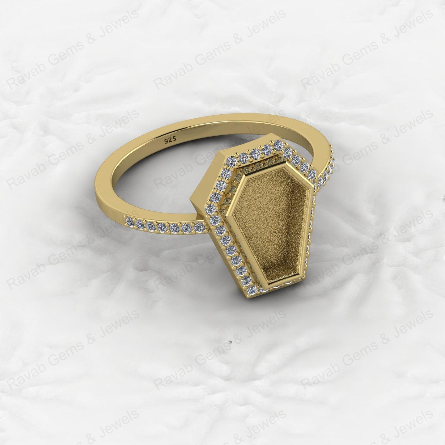 Custom Design 925 Sterling Silver Coffin Shape CZ Semi Mount Blank Setting Ring for Gemstone Findings Without Stone Jewelry