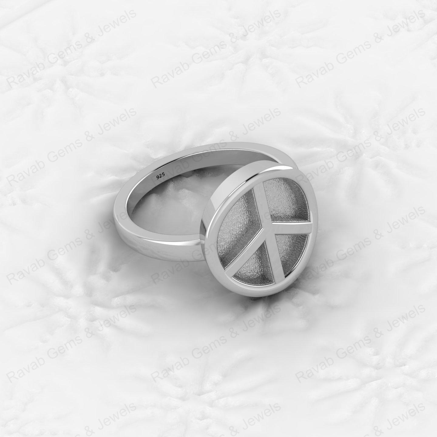 Genuine 925 Silver Peace Symbol Semi Mount Blank Setting Ring for DIY Zodiac Jewelry Resin Ashes Work Keepsake Suppliers