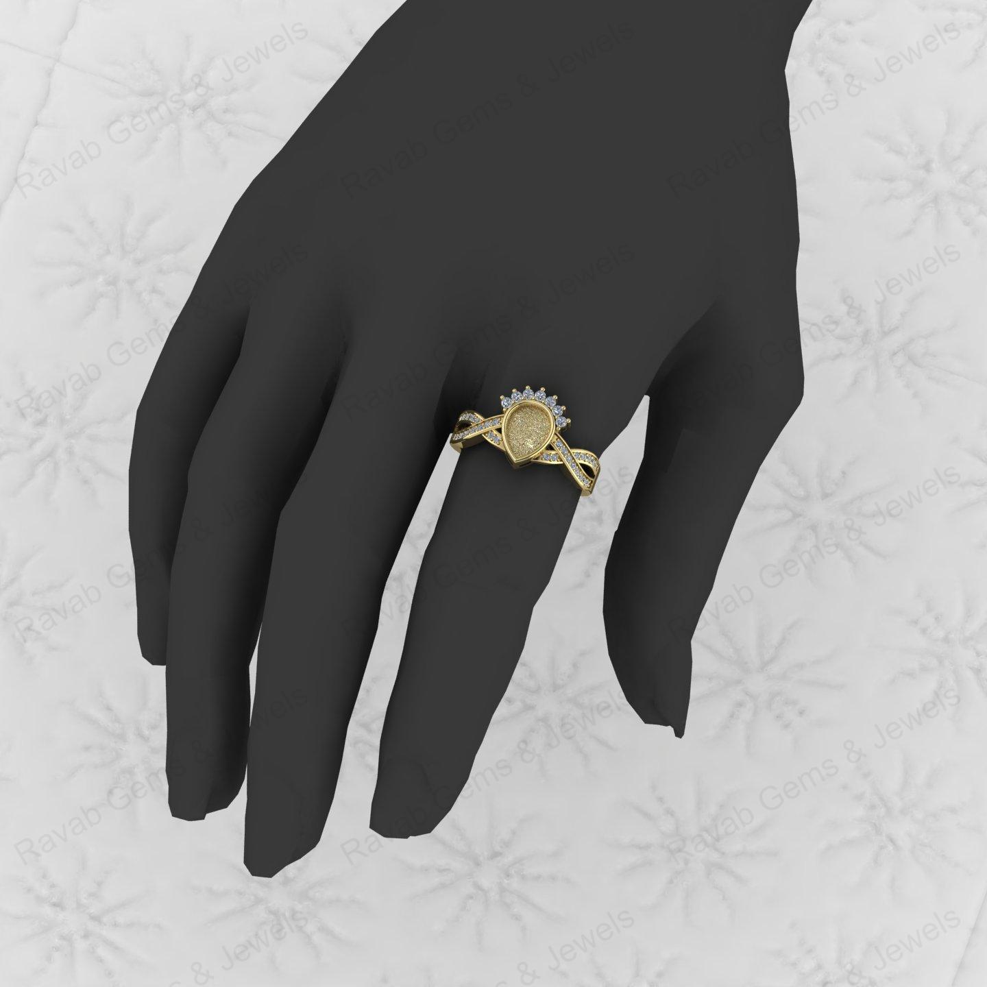 Genuine 925 Sterling Silver Pear 6x8mm Semi Mount Blank Setting Cocktail Ring Breastmilk Keepsake Fine Engagement Jewelry