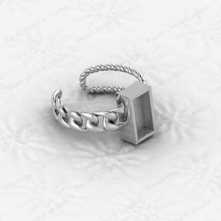 Top Quality 925 Sterling Silver 5x10mm Rectangle Semi Mounting Twisted Band Base Ring Setting for Resin & Ashes Keepsake Jewelry