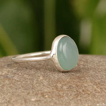 Christmas Offer Best Quality Genuine Aqua Chalcedony Oval Cab 10x14mm Solid 925 Sterling Silver Womens Handmade Fine Ring