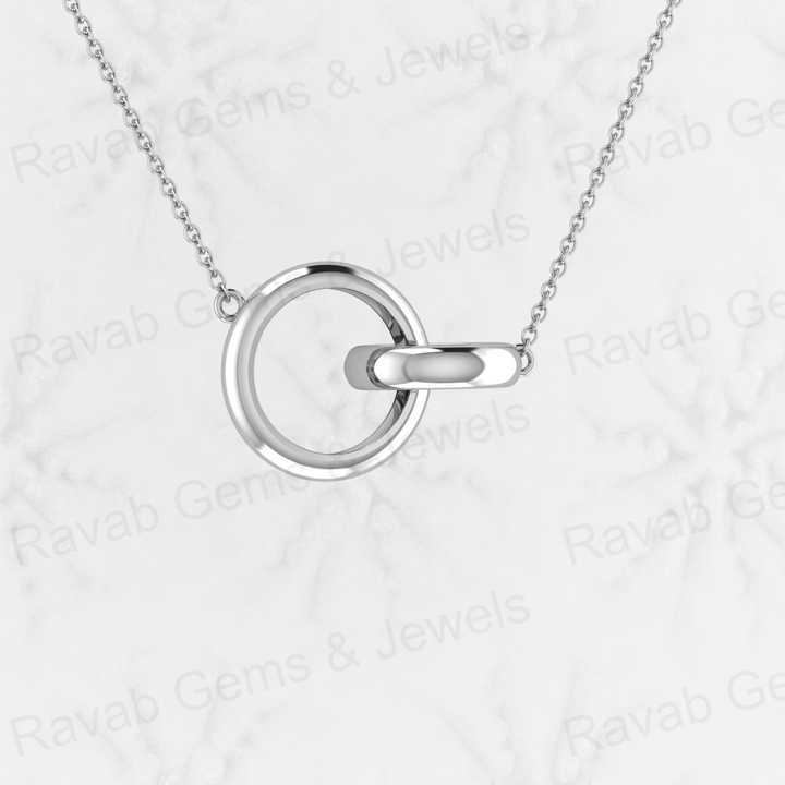 Top Quality Genuine Solid 925 Sterling Silver 26mm Interlocking Circles Charm Necklace Girlfriend Gift Memorial Fine Pendant