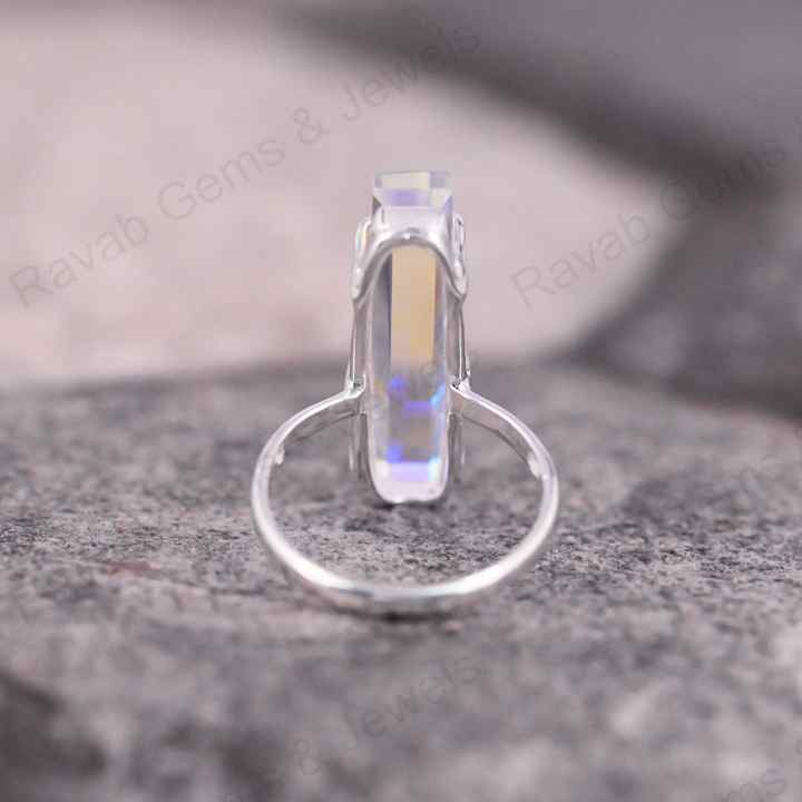 Premium Quality Beautiful Rainbow Mystic Quartz Gemstone Prong Setting Sterling Silver Rectangle Baguette Handmade Jewelry