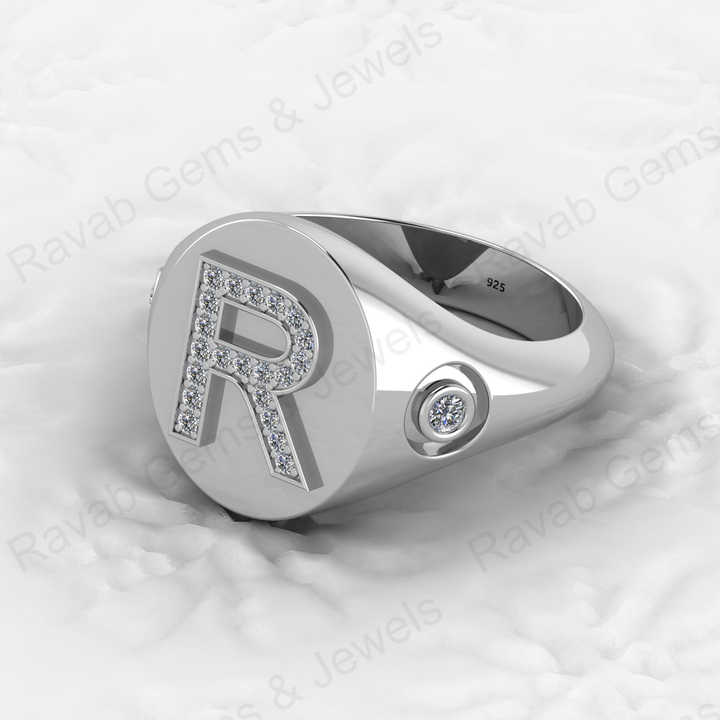 Best Selling Genuine 925 Sterling Silver Diamond Zircon Initial Letter Personalized Custom Solomon Signet Oval Men Ring Jewelry