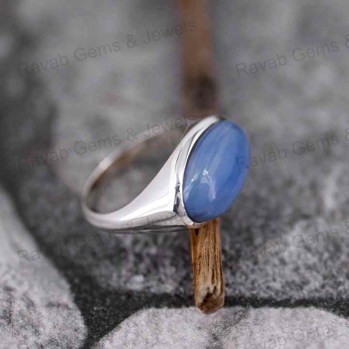 Best Selling 10x18mm Natural Blue Opal Oval Cabochon Healing Crystal 925 Silver Bezel Eternity Band Ring Fine Jewelry For Women