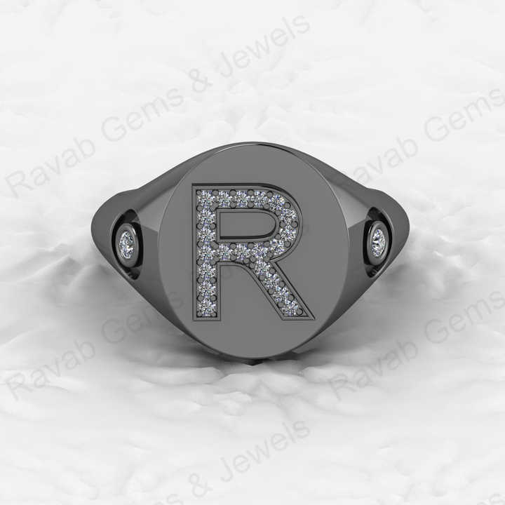 Best Selling Genuine 925 Sterling Silver Diamond Zircon Initial Letter Personalized Custom Solomon Signet Oval Men Ring Jewelry