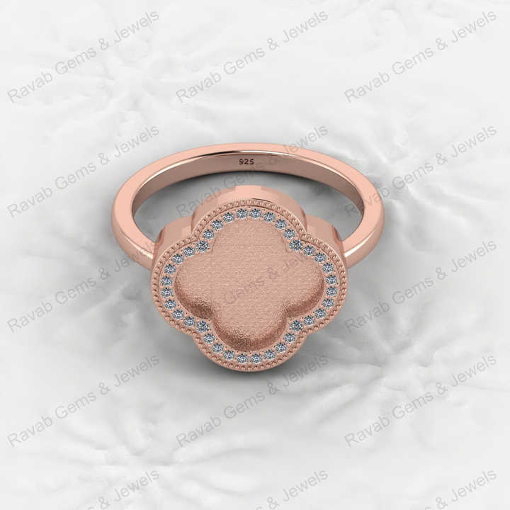 Fine Quality 925 Silver Clover Design Semi Mount Blank Setting Ring for Gemstone Ashes & Resin Findings & Wedding Wear Jewelry