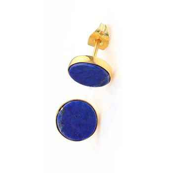 High Quality Handmade 925 Sterling Silver 18K Gold Plated Natural Lapis Lazuli 12mm Smooth Dangle Earrings Women Fine Stud Ring