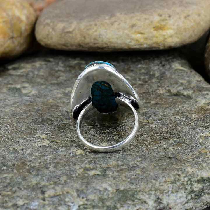 Premium Quality Solid 925 Sterling Silver Natural Blue Copper Turquoise Vintage Navajo Oxidized Fine Handmade Ring for Women