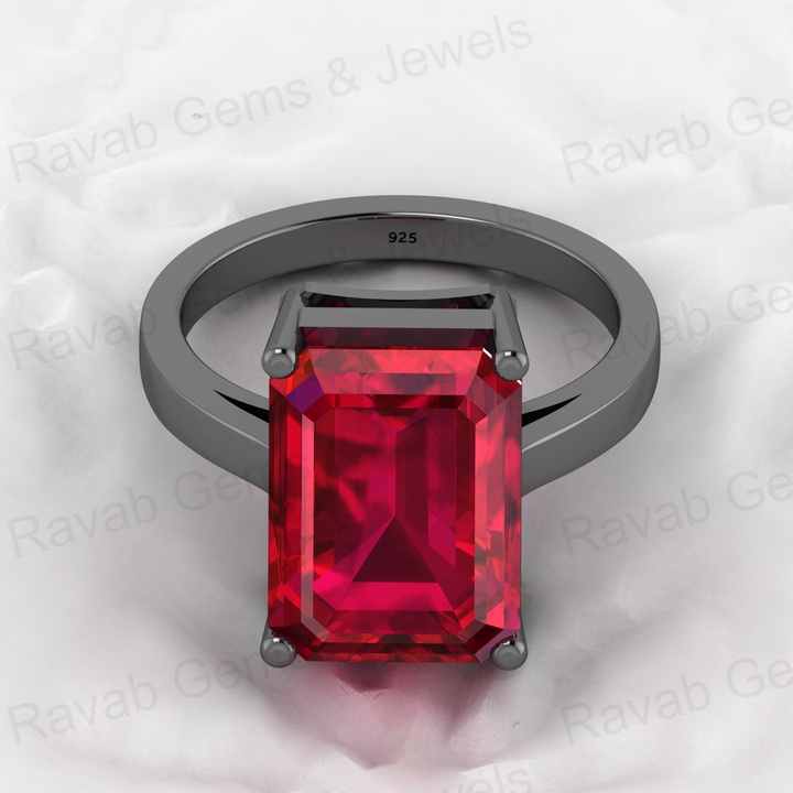 New Arrival Solid 925 Sterling Silver 10x14mm Red Garnet Hydro Rectangle Prong Setting Ring for Women Birthstone Jewelry