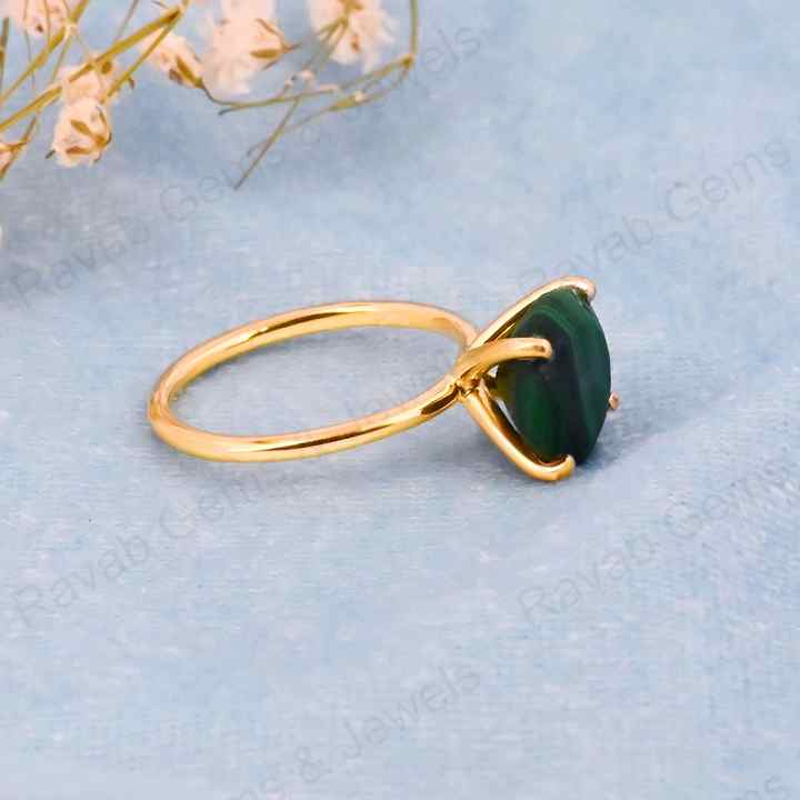 Best Selling 10mm Natural Malachite Gemstone Round Faceted Cut Genuine 925 Silver Gold Vermeil Eternity Women Ring Fine Jewelry