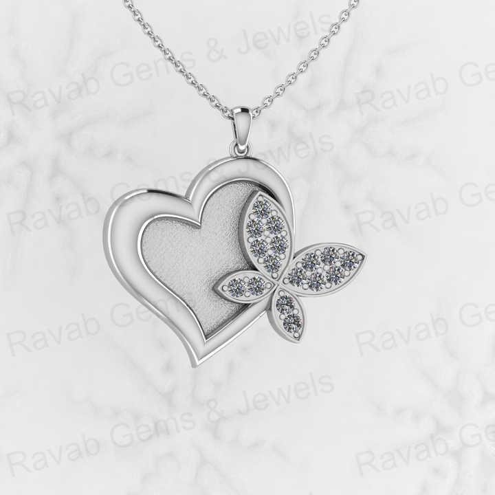Top 925 Silver CZ 31x26mm Heart Cutout With Butterfly Semi Mounting Charm Pendant Setting for Resin Ashes Work Keepsake Jewelry