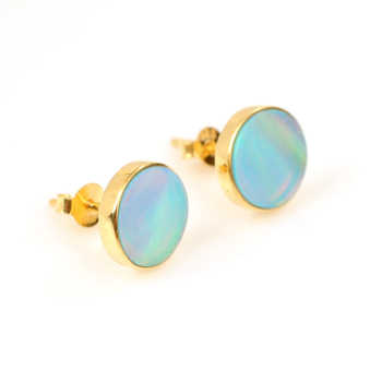 Hot Selling Best Quality Synthetic Rainbow Fire Opal Round Flat Gemstone Solid 925 Sterling Silver Modern Party Stud Earring