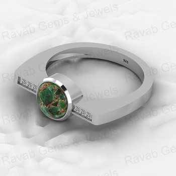 Top Quality Genuine 18K Gold Plated 7mm 925 Silver Emerald Copper Round Gemstone Cubic Zircon Bezel CZ Ring for Women Jewelry
