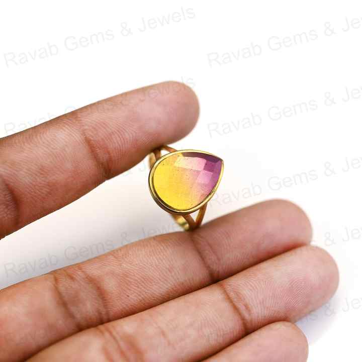 Super Quality Solid 925 Sterling Silver Bio Color Purple Tourmaline Pear Checker Cut Bezel Setting Ring for Women's Fine Jewelry