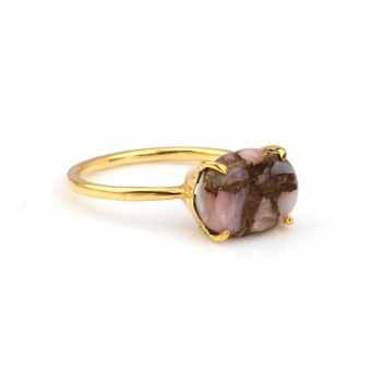 High Quality 925 Sterling Silver 10x14mm Natural Pink Opal Copper Stone Prong Setting 18K Gold Plated Dainty Women's Fine Rings