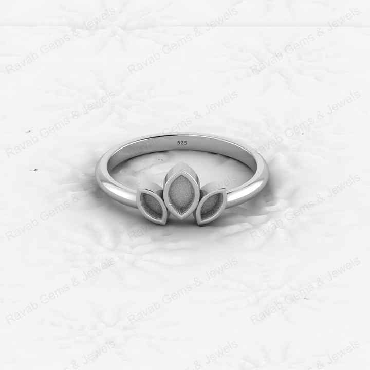 Genuine 925 Silver 2x4mm to 3x5mm Triple Marquise Semi Mount Blank Setting Ring Good for Resin & Ashes Work Keepsake DIY Jewelry