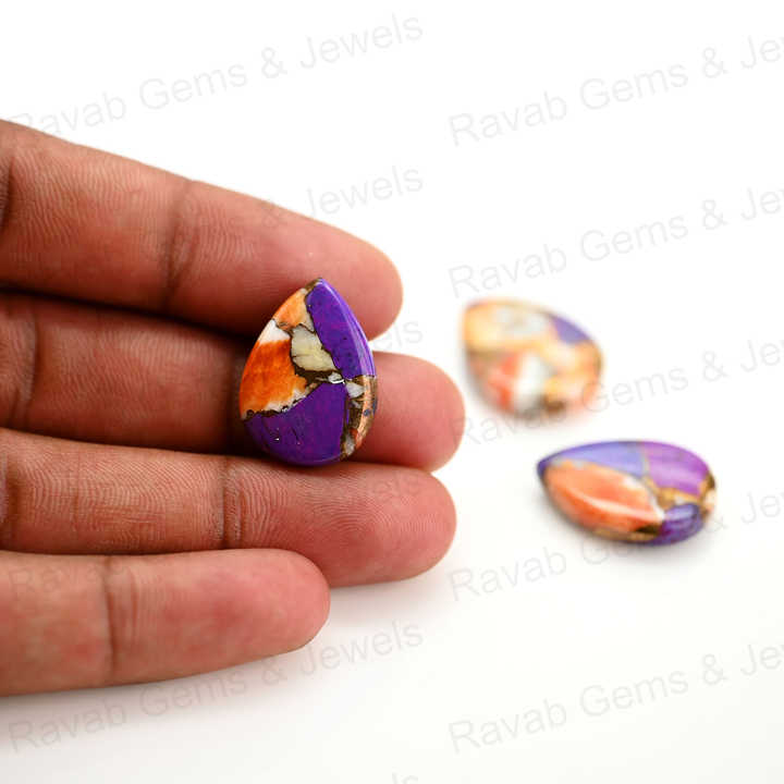 Best Selling 16x22mm Natural Purple Spiny Oyster Pear Shape Cabochon Gemstone Hand Polish Loose Stone for Making Fine Jewelry