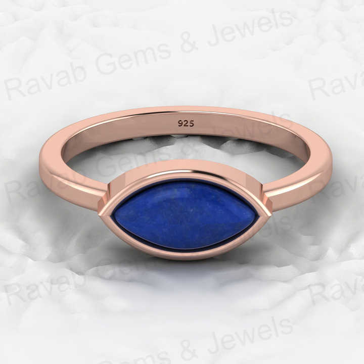 Top Selling Genuine 925 Sterling Silver Natural 5x10mm Lapis Lazuli Gemstone Marquise Bezel Ring for Women Fine Jewelry