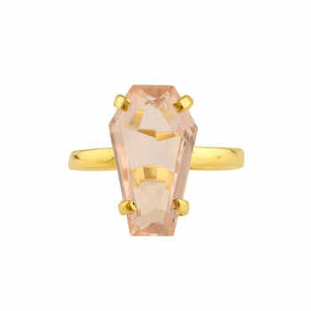 Hot Selling 18K Gold Plated Minimalist Coffin Ring for Women 10x17mm Pink Morganite Quartz Stone Prong Setting Fine Jewelry