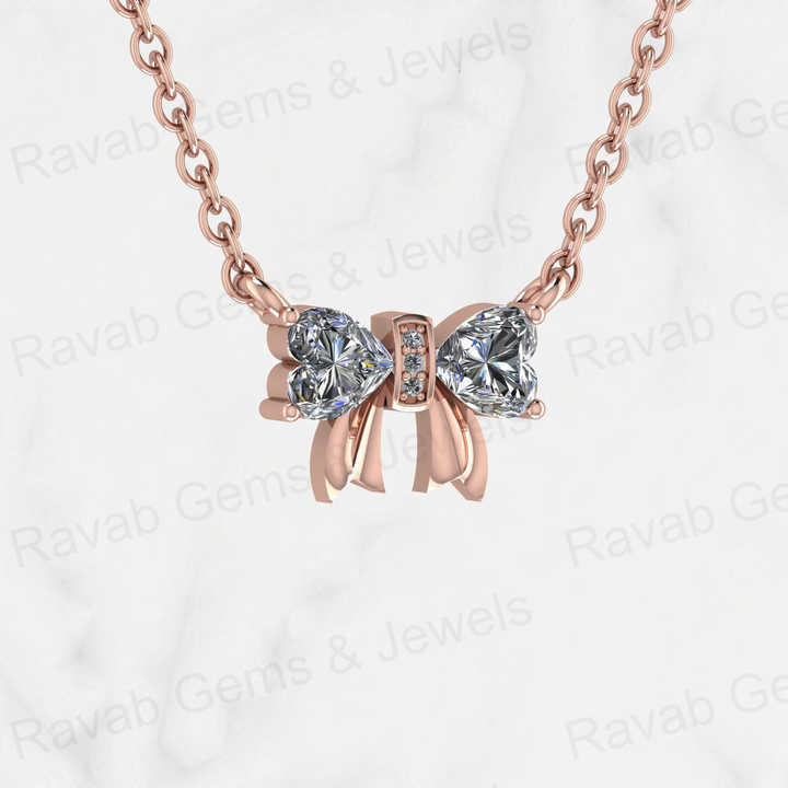 Best Selling Genuine Solid 925 Sterling Silver 5mm Heart Bow Tie Design With Cubic Zirconia Pendant Necklace Keepsake Jewelry