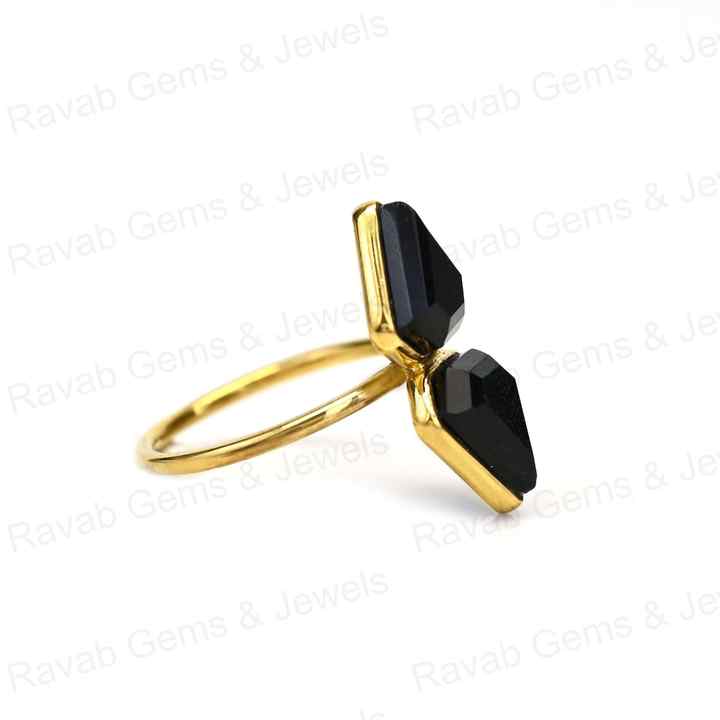 Super Quality Solid 925 Sterling Silver Natural Black Onyx Fancy Cut 10x14mm Bezel Setting 18k Gold Filled Fine Ring for Women