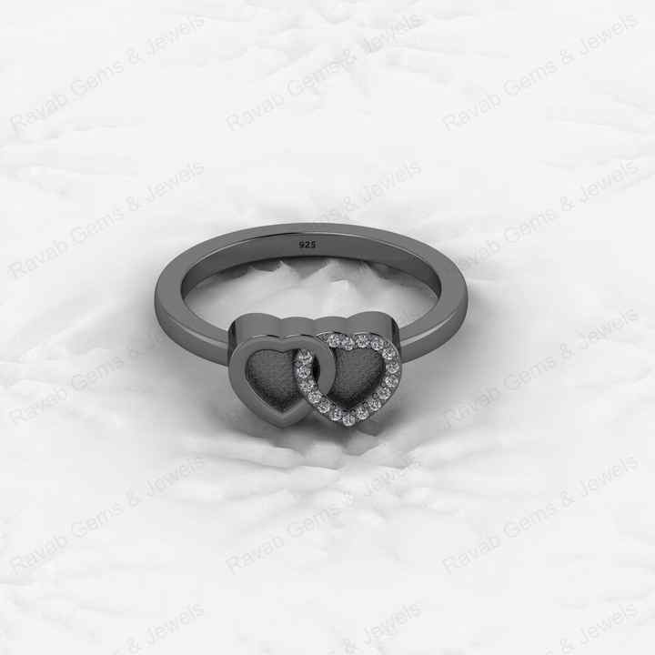 Best Quality 925 Silver Double Heart With CZ1mm Semi Mount Blank Setting Eternity Ring for Breastmilk Keepsake Fine Jewelry
