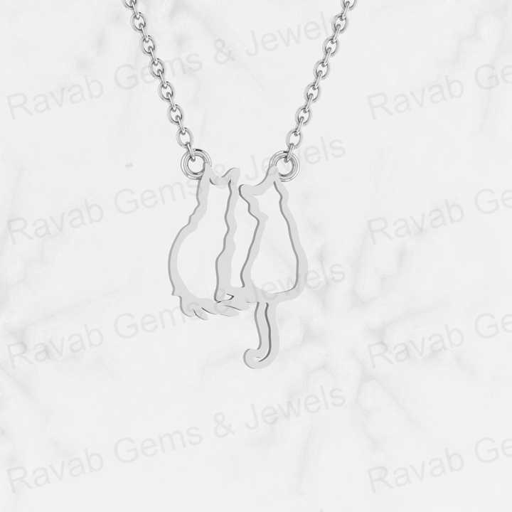Top Quality Solid 925 Sterling Silver 13x20mm Couple Cat love Memorial Pendant Personalized Animal Lover Necklace Jewelry