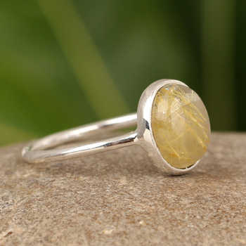 Beautiful 10x14mm Oval Shape Dainty Ring Women High Quality Golden Rutilated Quartz Gemstone Genuine 925 Sterling Silver Fine