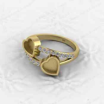 925 Silver Sterling Double 6x6mm Heart CZ Semi Mount Blank Setting Ring for DIY Jewelry Good Resin Ashes Work Keepsake