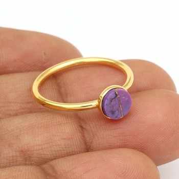 Top Quality 18K Gold Plated Minimalist Boho Ring Beautiful 8mm Natural Mohave Purple Copper Turquoise Dainty Fine Jewelry Gift