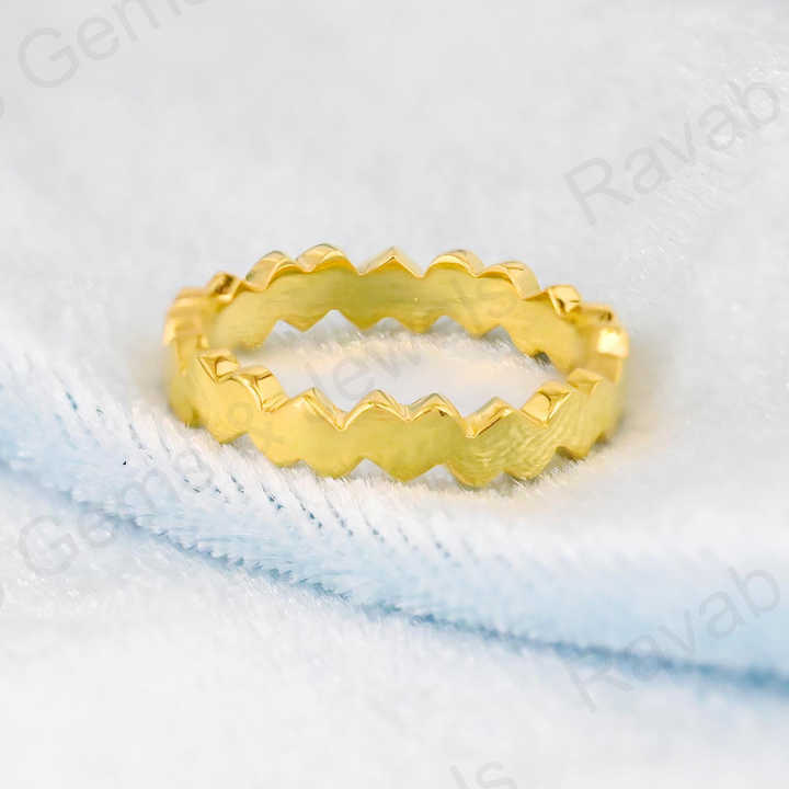 Top Selling 925 Sterling Silver Vermeil Heart Shape Zick Zack Personalized Dainty Eternity Band Ring Minimalist Fine Jewelry