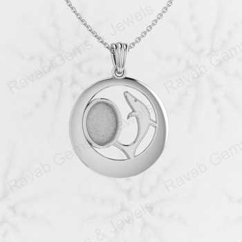 Solid 925 Sterling Silver 24mm Semi Mounting Charm Pendant Setting Dolphin Fish Circle Breast Milk Keepsake Jewelry Solid 925