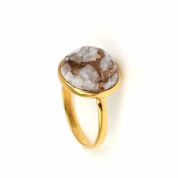 Suberb 12mm Natural White Calcite Wedding Ring for Women High-Polished Gold Plated Sterling Silver Latest Design for Parties