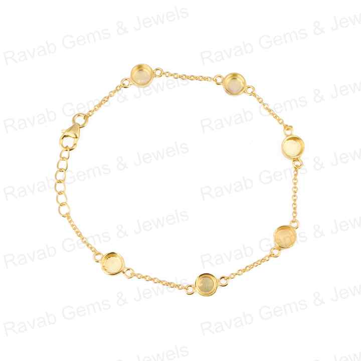 Handmade 925 Silver 18K Gold Plated 5mm Collet Base Breast Milk DIY Ashe Keepsake Bracelet with Zircon Stone Setting Jewelry
