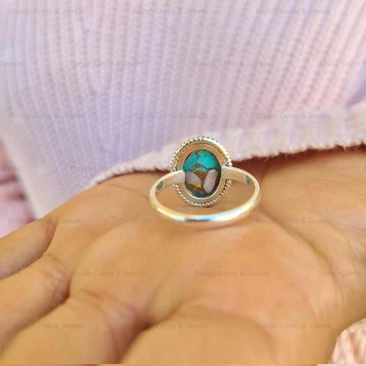 Hot Selling 10x14mm Mohave Turquoise Pink Opal Copper Stone 18k Gold Plated 925 Silver Dainty Promise Boho Oval Ring for Women