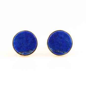 High Quality Handmade 925 Sterling Silver 18K Gold Plated Natural Lapis Lazuli 12mm Smooth Dangle Earrings Women Fine Stud Ring