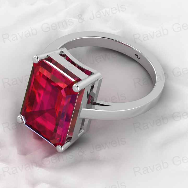New Arrival Solid 925 Sterling Silver 10x14mm Red Garnet Hydro Rectangle Prong Setting Ring for Women Birthstone Jewelry