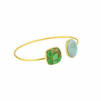 Top Selling 18K Gold Plated Adjustable Stylish Cuff Bracelet Bangle Fine Chain Link Bracelets Featuring Larimar Mohave Green