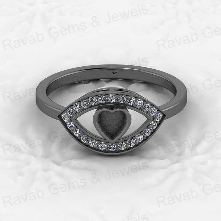 Solid 925 Sterling Silver 4mm Heart Semi Mount Blank Setting Eye in Heart Ring for Breastmilk & Keepsake Resin Ceramic Jewelry