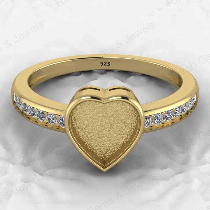 Genuine 925 Silver 8mm Heart CZ Breastmilk Semi Mount Blank Collet Ring Setting for Stone Resin & Ashes Work Keepsake Jewelry