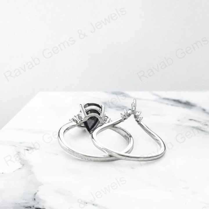 Best Quality 925 Sterling Silver Natural Black Onyx 7x9mm Pear Marquise Bridal Set Ring for Women Handmade Fine Luxury Jewelry