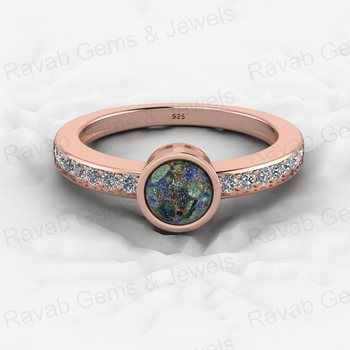 Top Selling 18K Gold Filled Women's Fine Fashion Ring 7mm Genuine Azurite Malachite Gemstone Solid 925 Sterling Silver Party