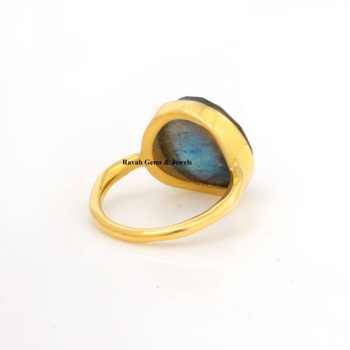 Beat Selling Vintage 925 Sterling Silver Handmade Ring New Design 18K Gold Plated Blue Flash Labradorite Stone Bezel for Women